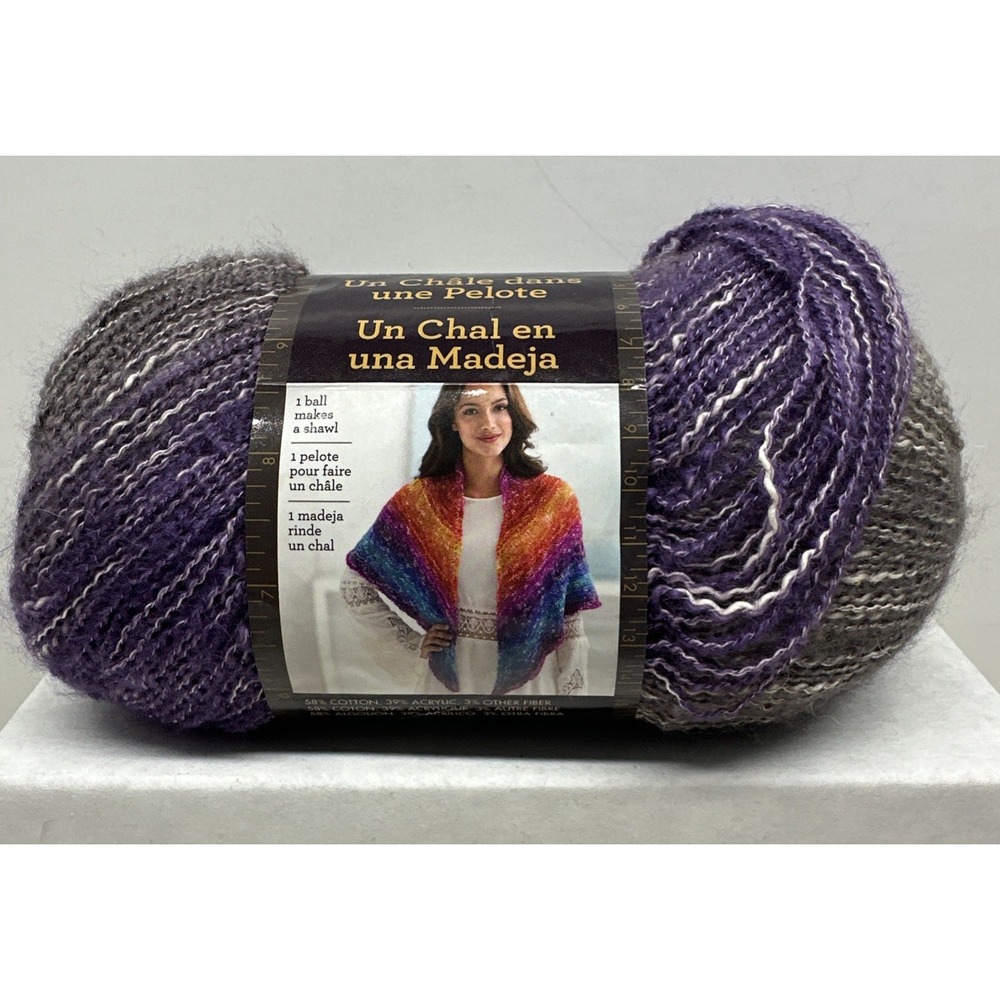 Lion Brand Shawl in a Ball Yarn Mindful Mauve Skein Cotton Acrylic Purple Gray